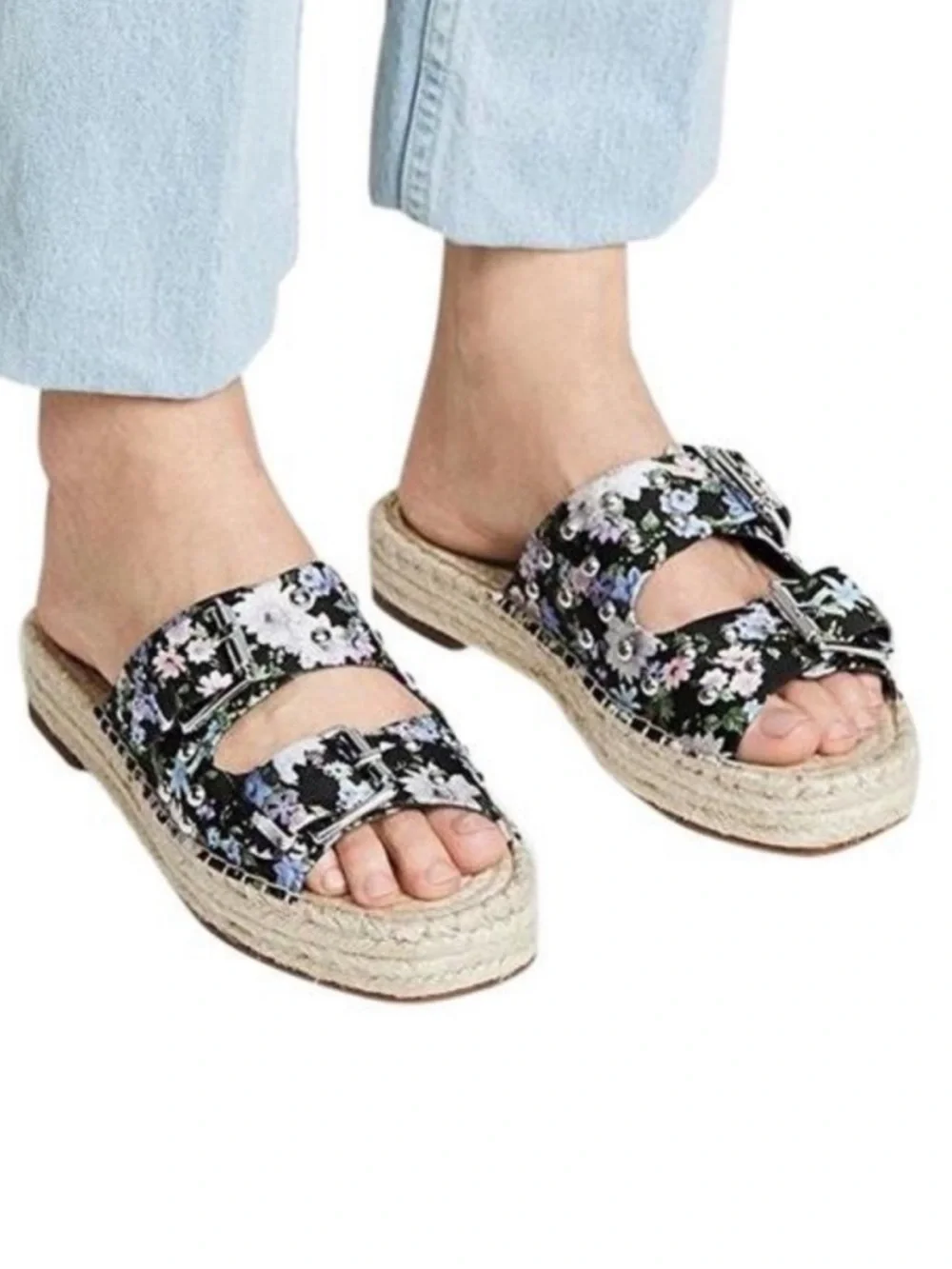 Rebecca Minkoff Jodi Espadrille Sandal Black Flower Print Size 7.5 NEW with Box